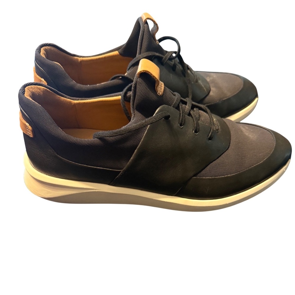Clarks Un Rio Run Sneakers 8.5 Black Leather Mesh Athletic Walking Shoe 26140391